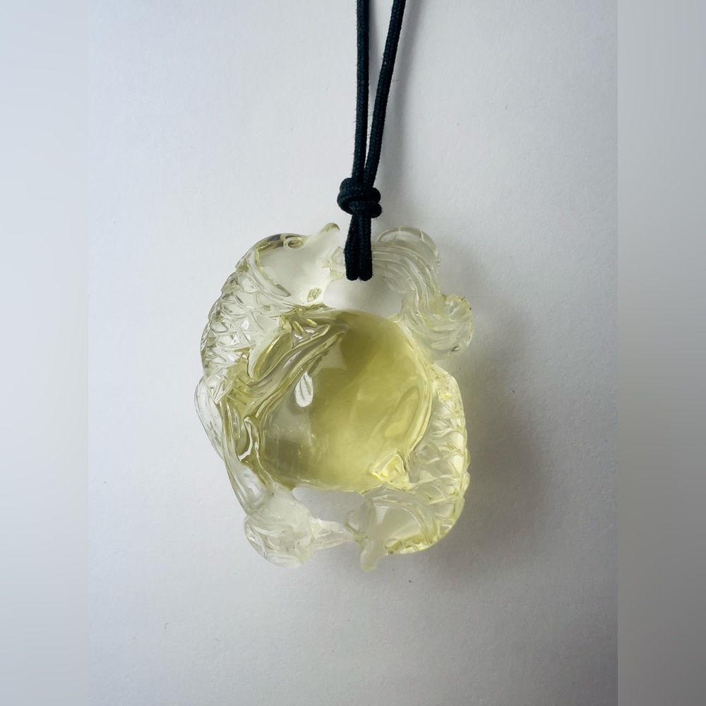 Citrine Quartz Koi Fish Pisces Necklace Vintage Hand Carved November Birthstone